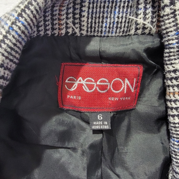 Sasson Vintage 90s Wool Blend Women's Blazer Glen Check Double Breasted Size 6 - Picture 7 of 11